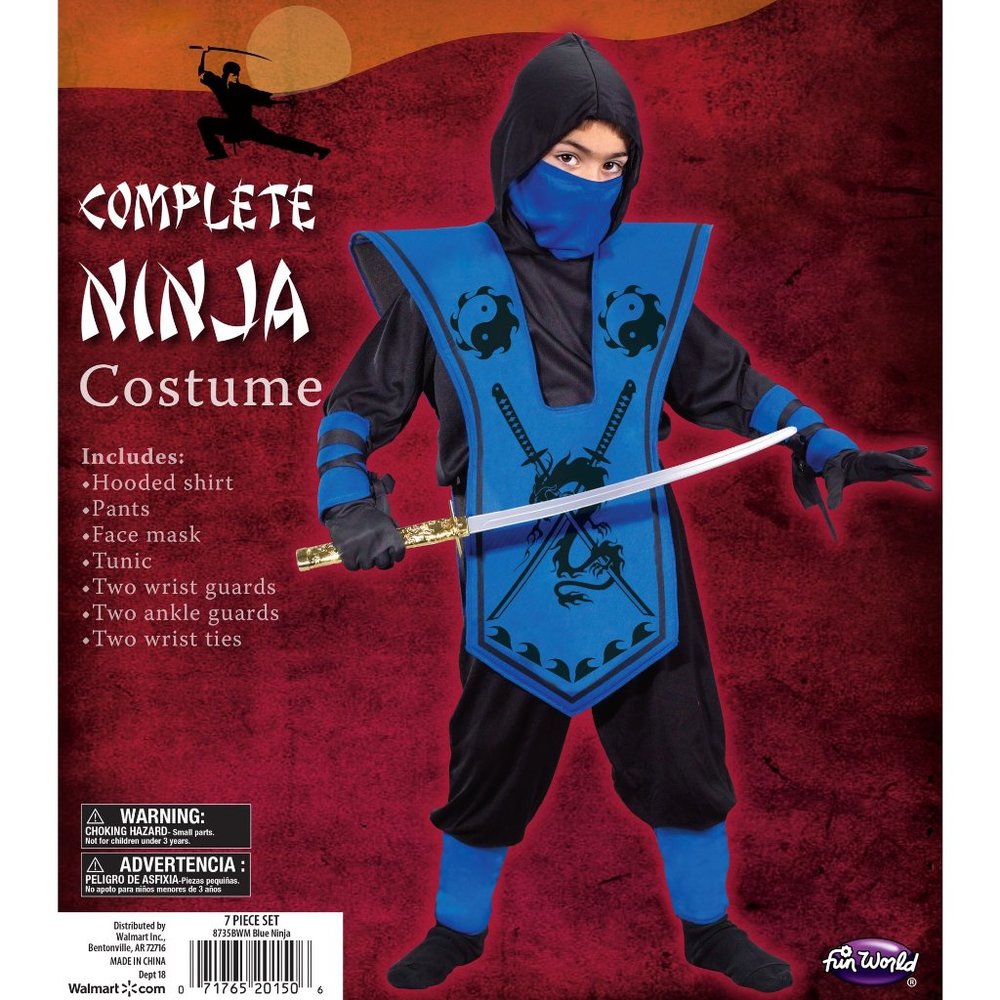 Boys  Blue COMPLETE NINJA Costume Size Sm 6/7 Med 8 Lar 10/12 Tunic Pants NWT
